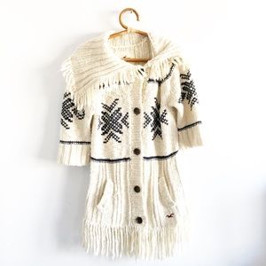Hollister Wool Snowflake Long Fringe Cardigan